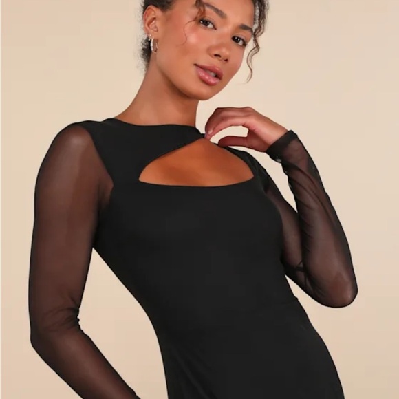 Lulu's Remarkable Attitude Black Mes Asymmetrical Cutout Maxi Dress - Picture 4 of 4